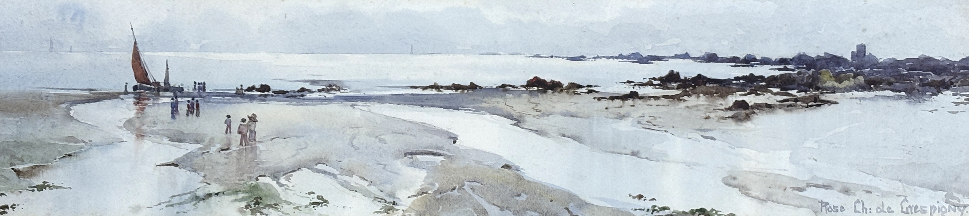 Rose Champion de Crespigny (1859-1935), watercolour, 'A Stretch of Wet Sand', signed, 11.5 x 50cm